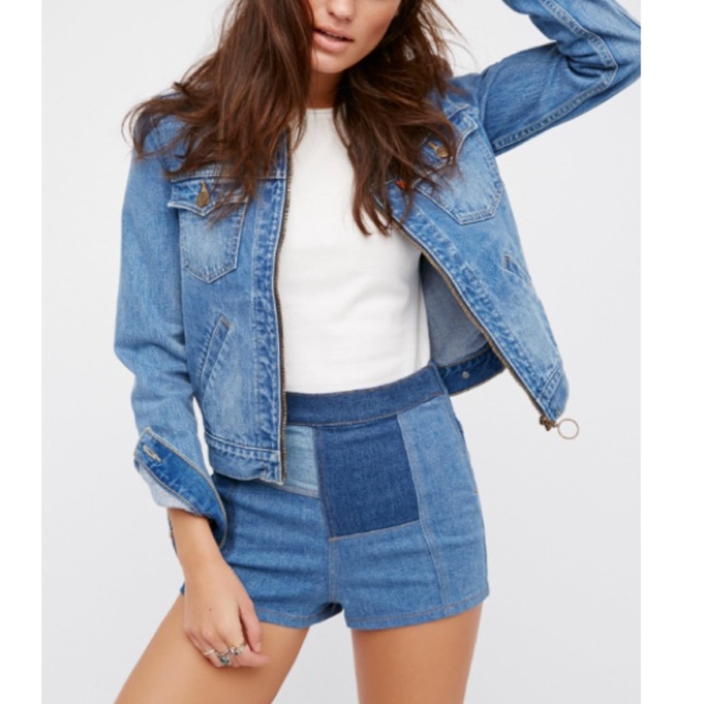 Free People High and Tight Denim Patch Shorts